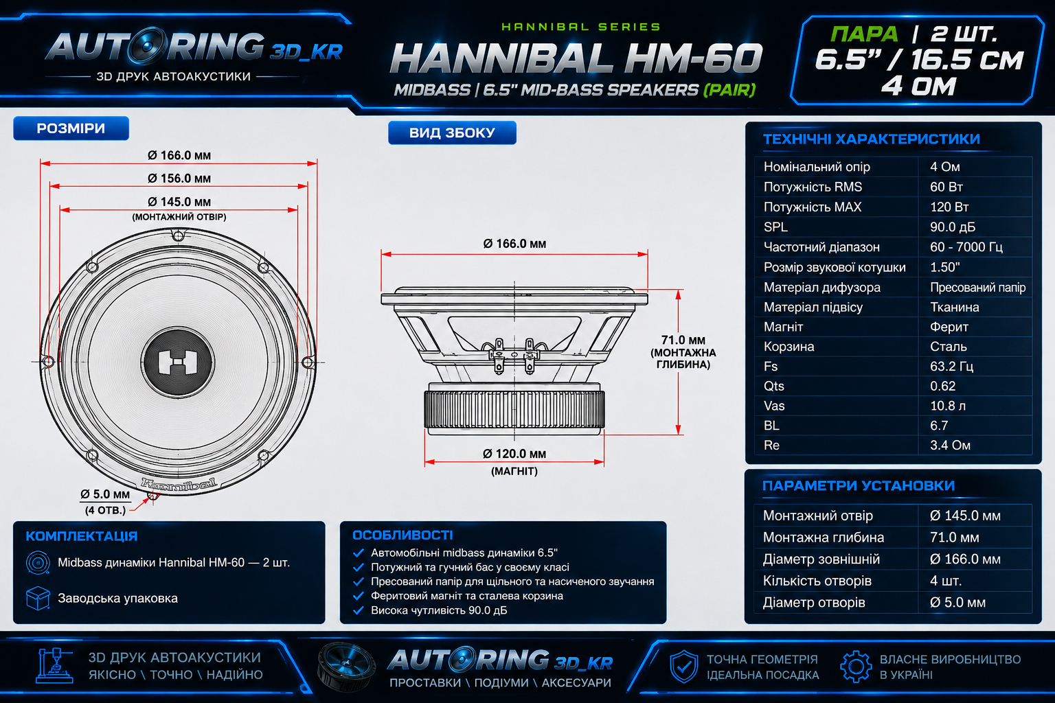 Розміри Hannibal HM-60 Midbass
